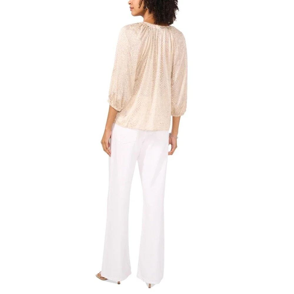 Vince Camuto Women’s Printed Split Neck Raglan Sleeve Top Size M 3/4 Sleeve